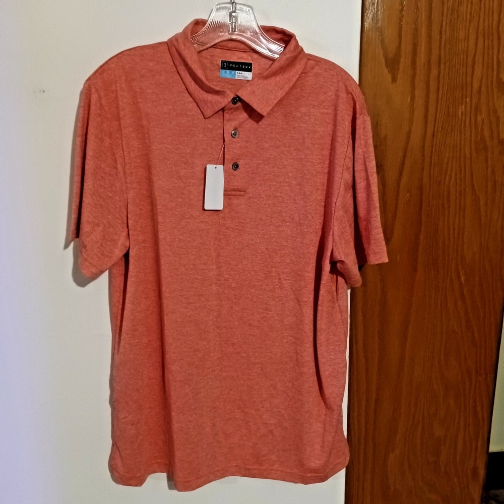 NWT  PGA Tour Pro Series Mens Short Sleeve Golf Polo Shirt – Salmon – Size L
